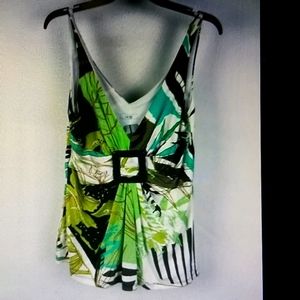 Cache Green Multicolores sleeveless V neck blouse
